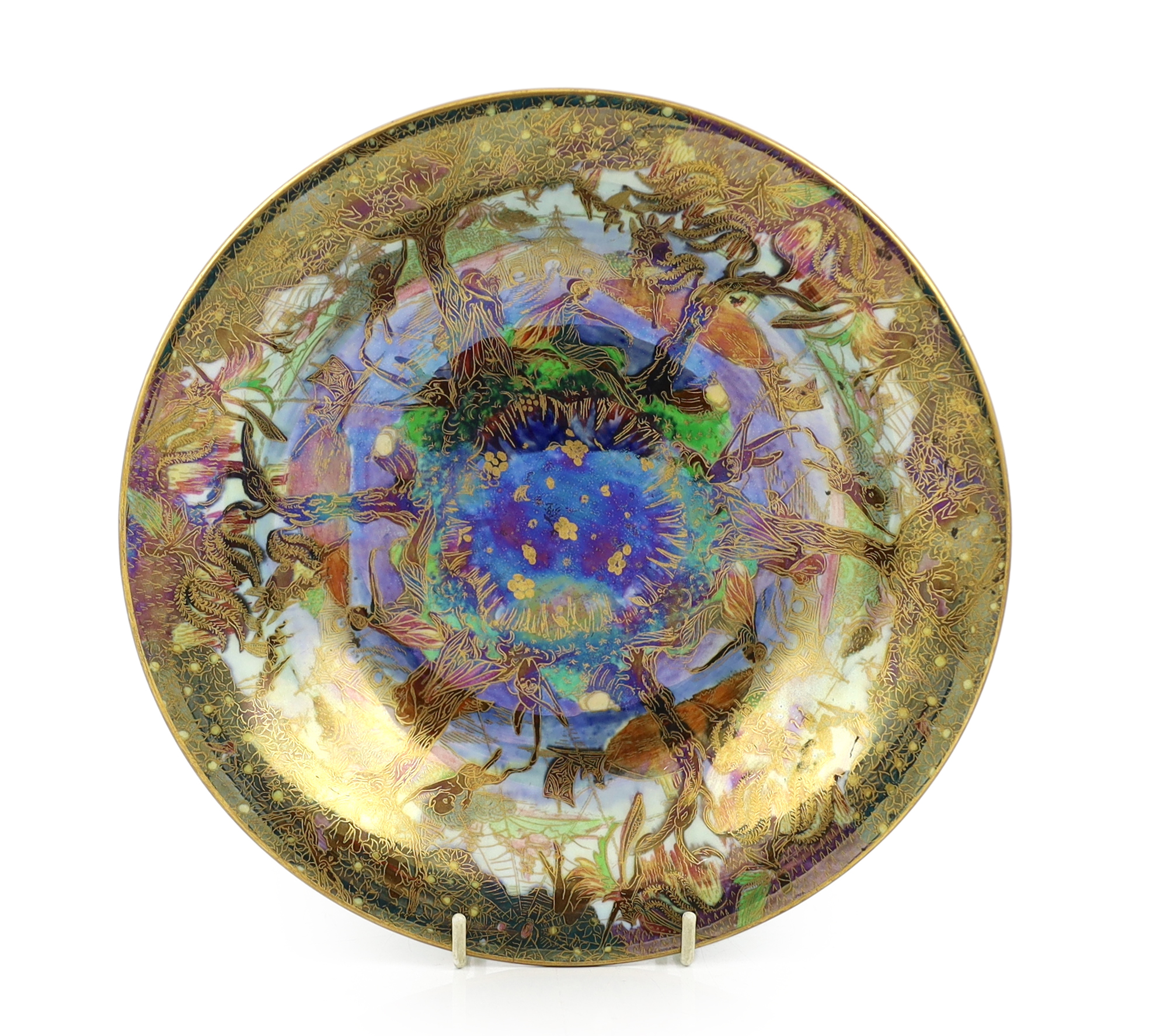 A Wedgwood Fairyland lustre ‘Jumping Faun’ Lily tray, designed by Daisy Makeig Jones, c.1925